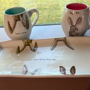 Rae Dunn Bunny Themed Mug and Tray Set